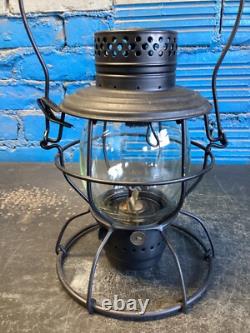 BLACK HANDLAN MISSOURI KANSAS & TEXAS RAILROAD LANTERN WithETCHED (MK&T Ry)GLOBE