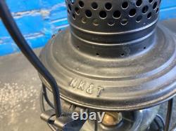 BLACK HANDLAN MISSOURI KANSAS & TEXAS RAILROAD LANTERN WithETCHED (MK&T Ry)GLOBE