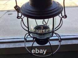 BLACK HANDLAN MISSOURI KANSAS & TEXAS RAILROAD LANTERN WithETCHED (MK&T Ry)GLOBE