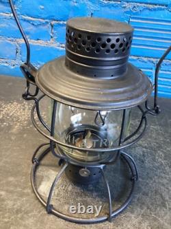 BLACK HANDLAN MISSOURI KANSAS & TEXAS RAILROAD LANTERN WithETCHED (MK&T Ry)GLOBE