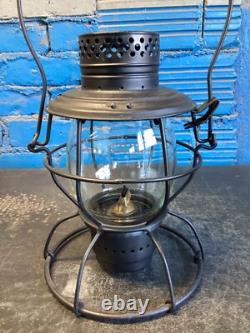 BLACK HANDLAN MISSOURI KANSAS & TEXAS RAILROAD LANTERN WithETCHED (MK&T Ry)GLOBE