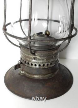 BRASS top CHICAGO MILWAUKEE ST. PAUL RAILROAD LANTERN cast globe pat 85