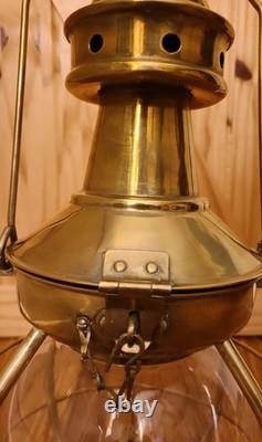 Brass Railroad Lantern with Glass Globe, Wire Guard and Wire Cage Collectible