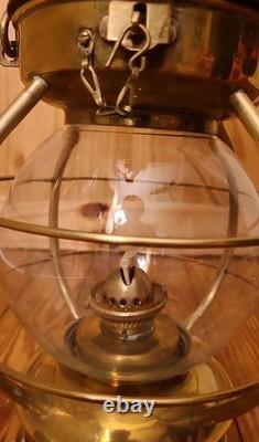 Brass Railroad Lantern with Glass Globe, Wire Guard and Wire Cage Collectible