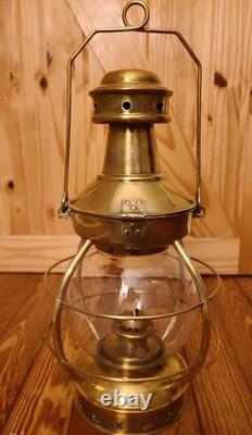 Brass Railroad Lantern with Glass Globe, Wire Guard and Wire Cage Collectible