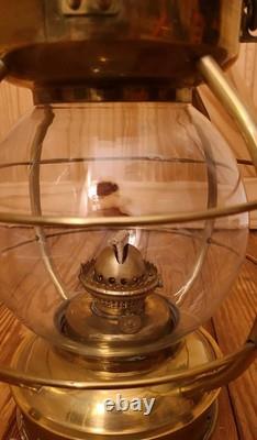 Brass Railroad Lantern with Glass Globe, Wire Guard and Wire Cage Collectible