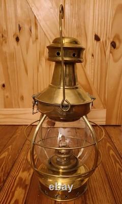 Brass Railroad Lantern with Glass Globe, Wire Guard and Wire Cage Collectible