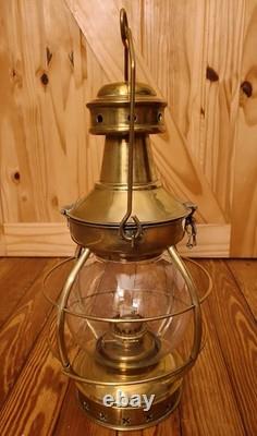 Brass Railroad Lantern with Glass Globe, Wire Guard and Wire Cage Collectible