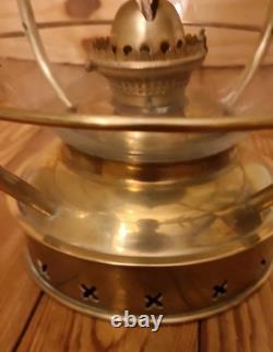 Brass Railroad Lantern with Glass Globe, Wire Guard and Wire Cage Collectible