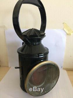 British Railway Original 3 Aspect Oil Lamp Reservoir Brass Burner & Wick Br 1950