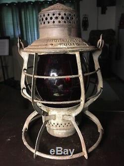 Burlington Route Railroad Lantern with Red Embossed Globe