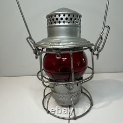 C&O Railroad Lantern Lamp with Red Glass Globe, Wire Guard Bale Handle
