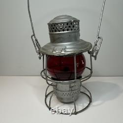 C&O Railroad Lantern Lamp with Red Glass Globe, Wire Guard Bale Handle