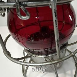 C&O Railroad Lantern Lamp with Red Glass Globe, Wire Guard Bale Handle C&O Railroad Lantern Lamp with Red Glass Globe, Wire Guard Bale Handle
