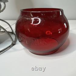 C&O Railroad Lantern Lamp with Red Glass Globe, Wire Guard Bale Handle