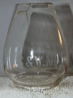 C&WM RR 1882 A&W bellbottom railroad lantern withclear etched C&WM ext base globe