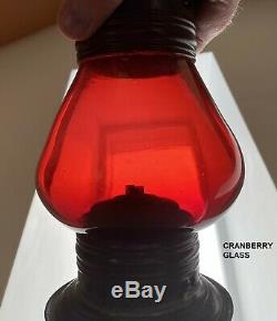 C1851 New England Glass Fixed Globe Cranberry Railroad Type Skaters Lantern