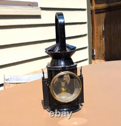 CE&S 1955 Railroad Lantern Black Metal Kerosene Lamp Glass Lens Carry Handle