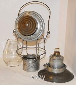 CM&StP Railway brass dome, bell bottom hand lantern with matched tall globe