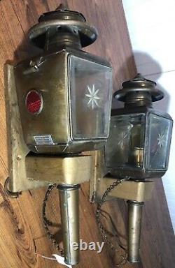 Carriage Lamps Pair of Antique Seyfettin Esitmez Brass Buggy Railroad GUC