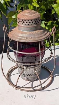 Chicago & North Western 1909 Adams Red Cast Serif Globe Railroad Lantern Chicago & North Western 1909 Adams Red Cast Serif Globe Railroad Lantern