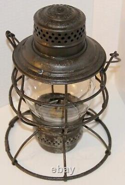 Chicago and North Western Railway tall hand lantern with matched cast globe