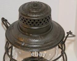 Chicago and North Western Railway tall hand lantern with matched cast globe