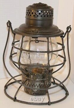 Chicago and North Western Railway tall hand lantern with matched cast globe