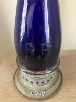 Circa 1850 Northern Railroad Blue Fixed Tin Globe Lantern N R R of New Hampshire