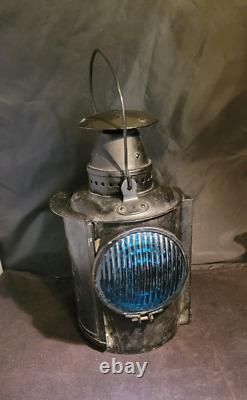 Complete Adlake UP Union Pacific Railroad Semaphore Signal Lamp Lantern Blue Len