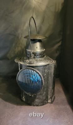 Complete Adlake UP Union Pacific Railroad Semaphore Signal Lamp Lantern Blue Len