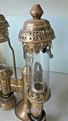 Double Vintage Reproduction Brass Wall Mounted GWR Railway Carriage Lamps