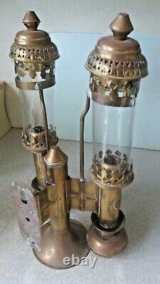 Double Vintage Reproduction Brass Wall Mounted GWR Railway Carriage Lamps