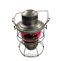 E. J & E RY Adlake railroad lantern with Red Globe Adams & Westlake