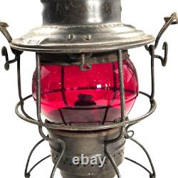 E. J & E RY Adlake railroad lantern with Red Globe Adams & Westlake