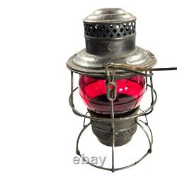 E. J & E RY Adlake railroad lantern with Red Globe Adams & Westlake