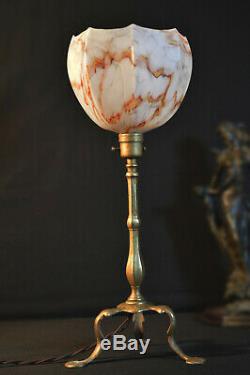 Edwardian 1910 Railway Pullman tripod carriage Lamp hand-made marbled shades