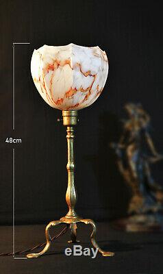 Edwardian 1910 Railway Pullman tripod carriage Lamp hand-made marbled shades