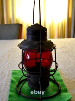 Erie Railroad Armspear Lantern With Embossed Red Globe Complete, Works