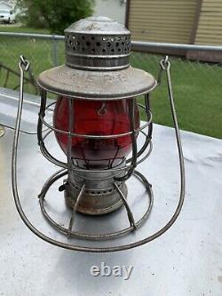 Erie Railroad Tall Globe Lantern With Red Cast Globe