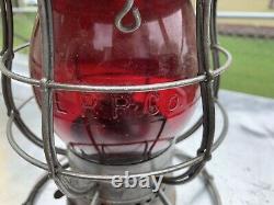 Erie Railroad Tall Globe Lantern With Red Cast Globe