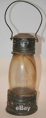 Extremely Rare Antique Cheshire Railroad Lantern With Etched Glass Globe C. 1848