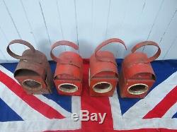 Four Industrial Antique Vintage Red Road Railway Warning Paraffin Lamp Lantern