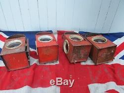 Four Industrial Antique Vintage Red Road Railway Warning Paraffin Lamp Lantern