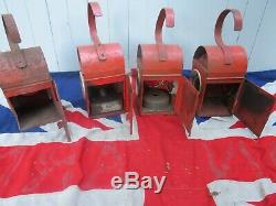 Four Industrial Antique Vintage Red Road Railway Warning Paraffin Lamp Lantern