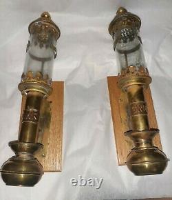 GWR 2 Old Railroad Train Carriage Candle Light Lamp Rippled Glass Brass Copper