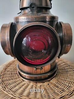 Handlan St Louis USA 4 Way Railroad Dressel Signal Lantern Table Light Lamp Vtg