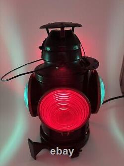 Handlan St Louis USA 4 Way Railroad Signal Lantern Table Light Lamp Vtg