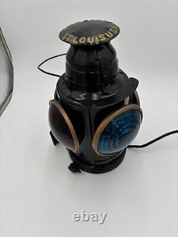 Handlan St Louis USA 4 Way Railroad Signal Lantern Table Light Lamp Vtg