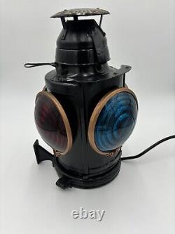 Handlan St Louis USA 4 Way Railroad Signal Lantern Table Light Lamp Vtg